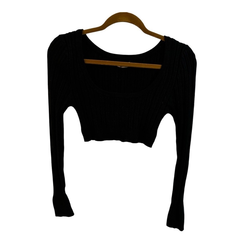 Intimately Free People Ribbed Black Long Sleeve Crop Top